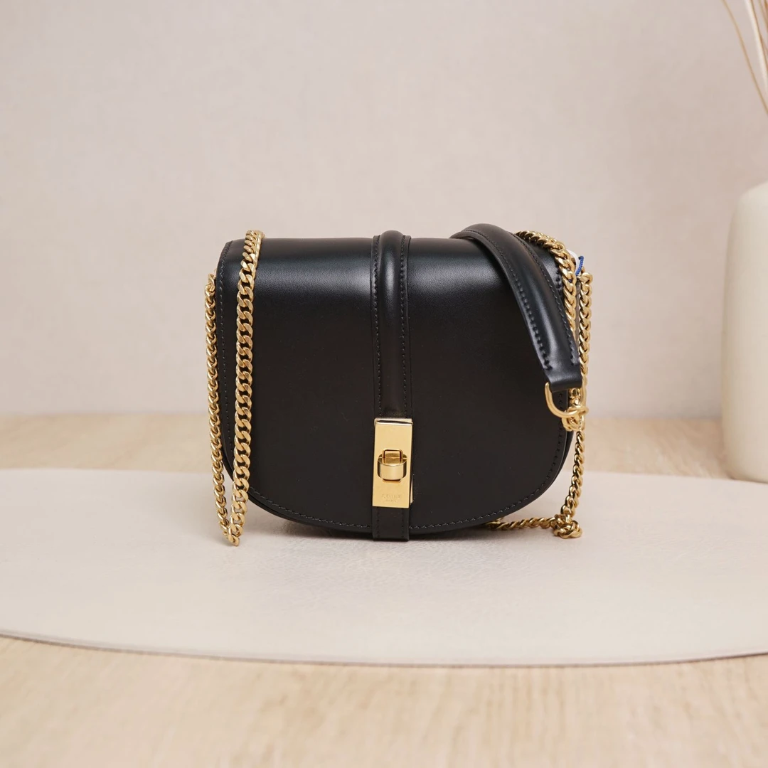 95新 Celine/思琳  赛琳马鞍包mini黑金牛皮/DS045973