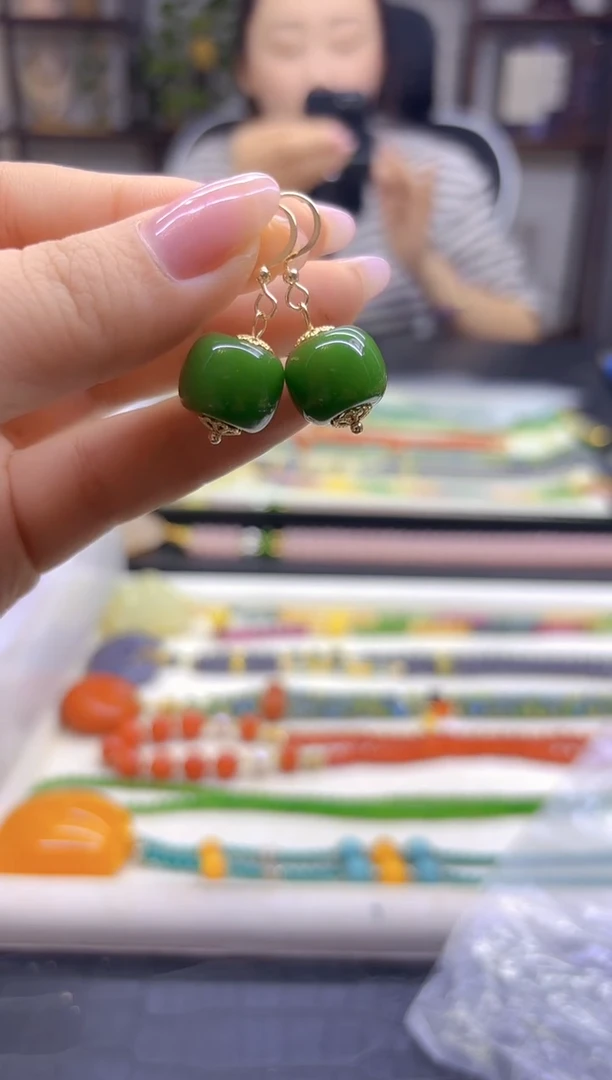 14K金镶嵌和田玉耳饰DIY款E760