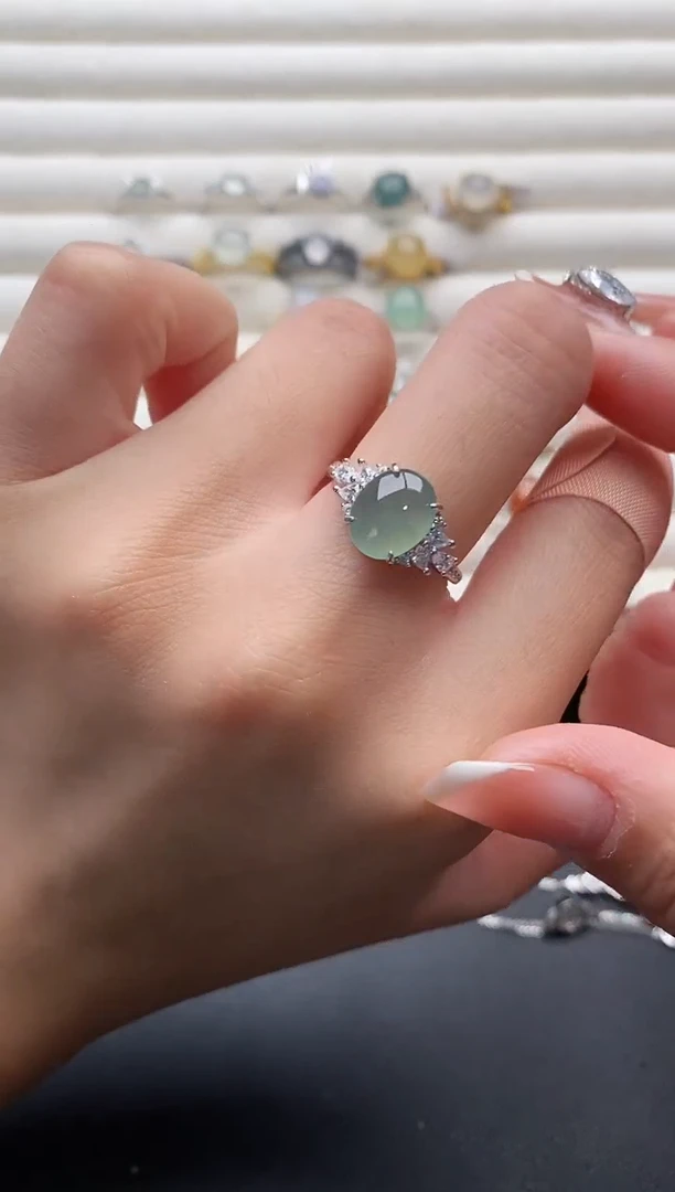 银S925镶嵌戒指翡翠2222222+5