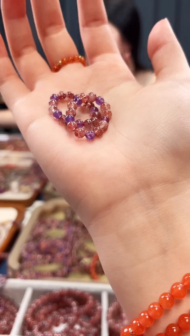 未镶嵌手串水晶金草莓超七戒圈4mm【多样性发一】