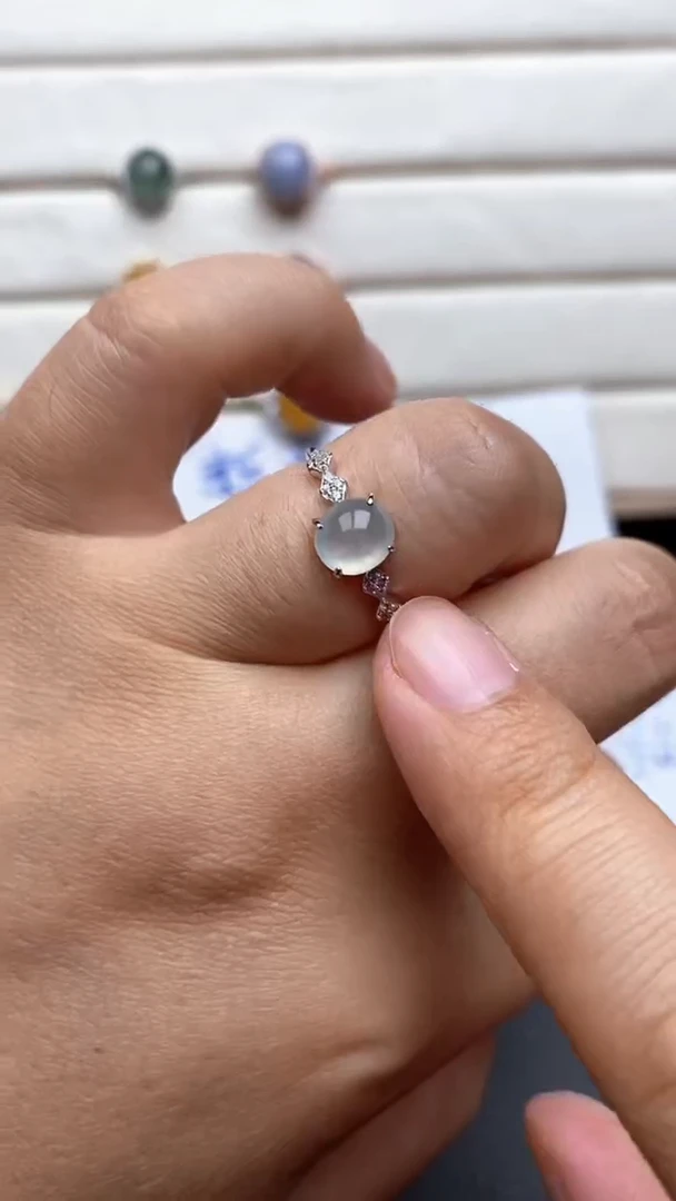 银S925镶嵌戒指翡翠天然A货翡翠