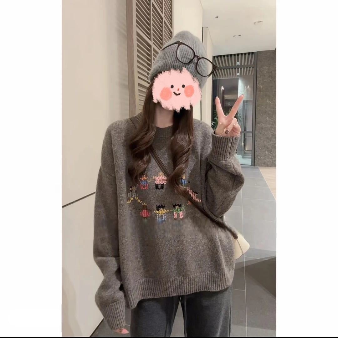 百搭慵懒风毛针织衫圆领针织衫秋季保暖宽松#A5106