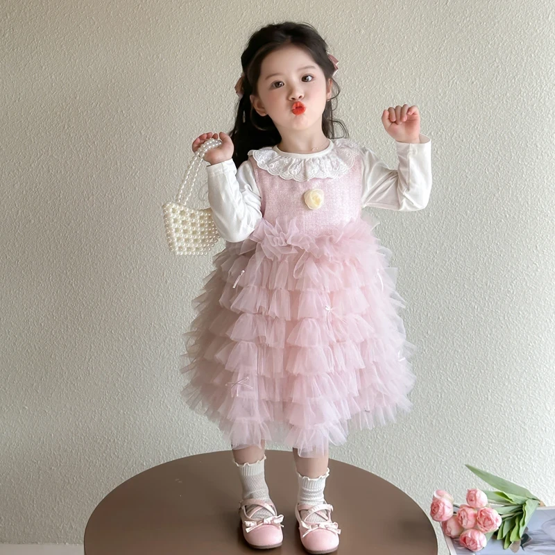 女童蛋糕裙套装2025新款儿童春秋装韩版洋气女宝春季公主裙两件套