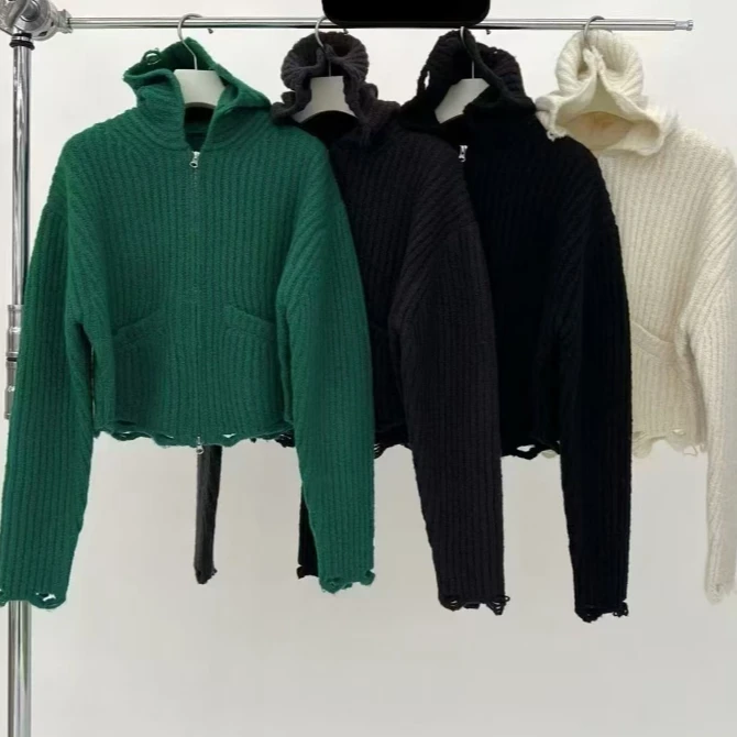 1738-春季羊毛衫连帽开衫女