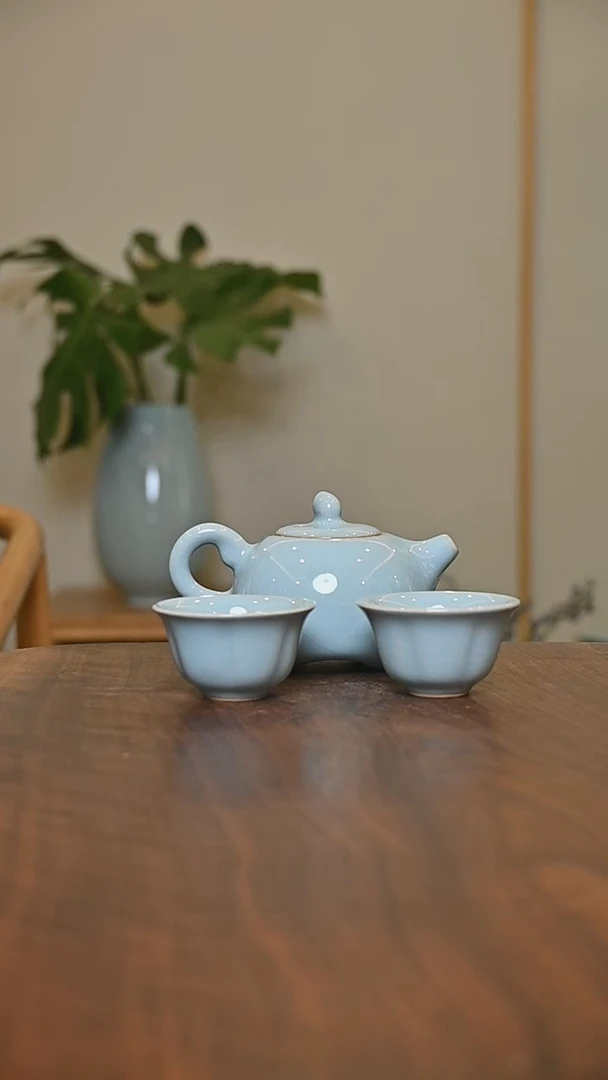 四季纳福一壶二杯套装 天青 微瑕 朱家汝窑款