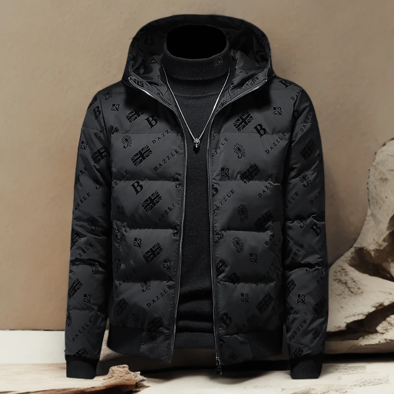 诺顿雷斯加厚潮牌冬季短款90白鸭绒欧洲站印花羽绒服男士连帽外套