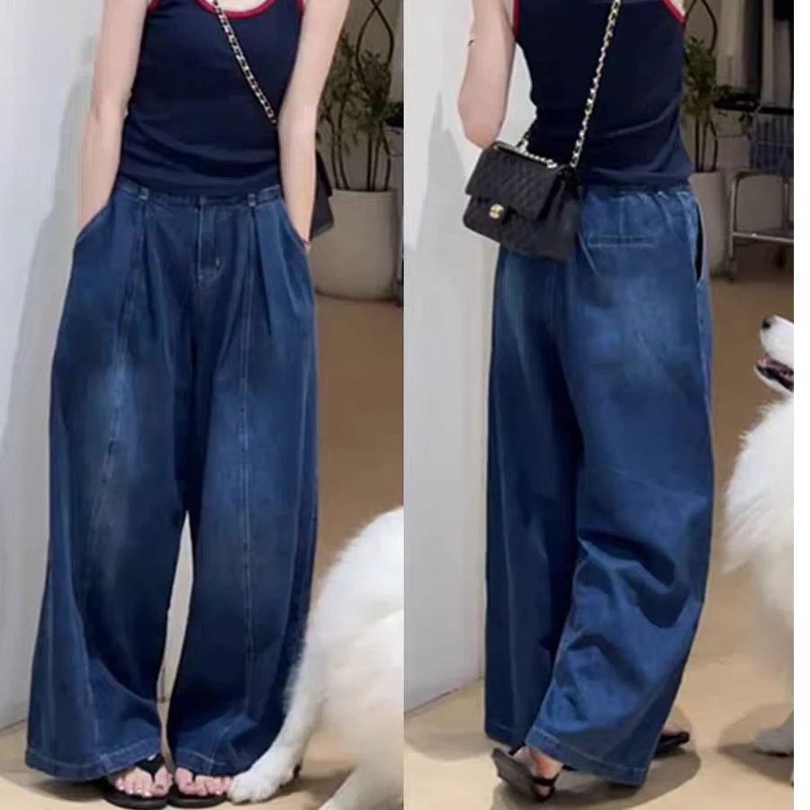 1723百搭秋季休闲风宽松灯笼裤直筒牛仔裤