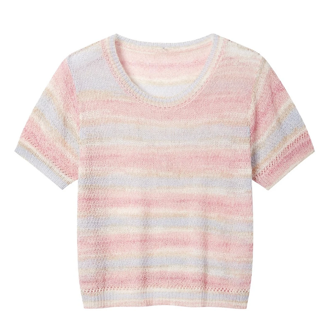 羊城故事【小5】软糯正肩圆领针织衫宽松遮肉百搭短袖上衣Y50449856