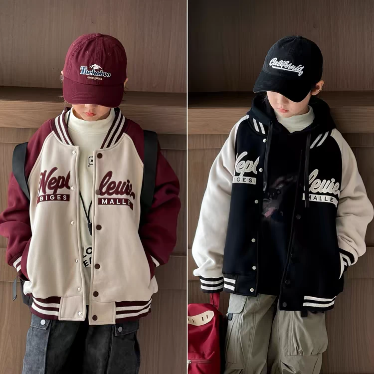 棒球服秋冬季普通外套童装中大童百搭时尚休闲棒球服加绒A909