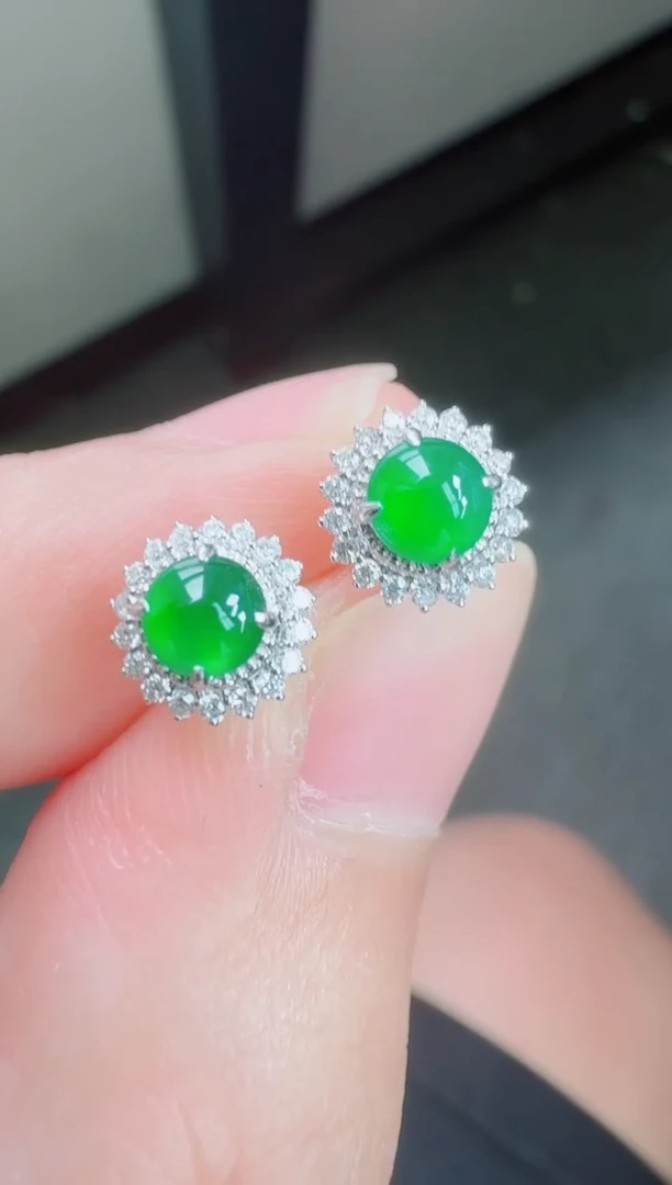 翡翠18K金镶嵌耳饰寄售回流，不退不换