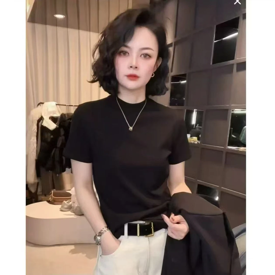 简约纯色立领短袖t恤女2025春夏新款日常通勤百搭显瘦上衣小衫潮T