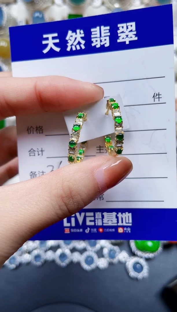 银S925镶嵌翡翠耳饰364