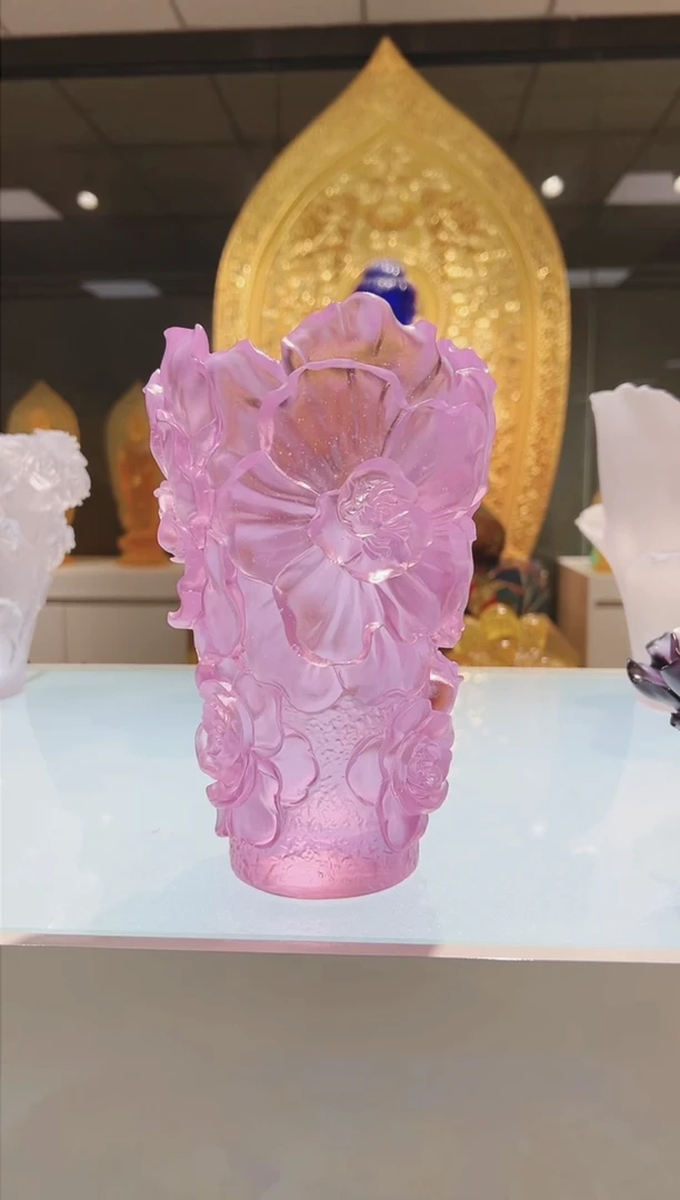 手工艺品琉璃古法琉璃山茶花花瓶