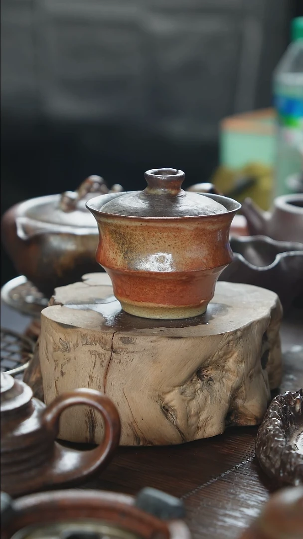 紫砂全手工竹节盖碗