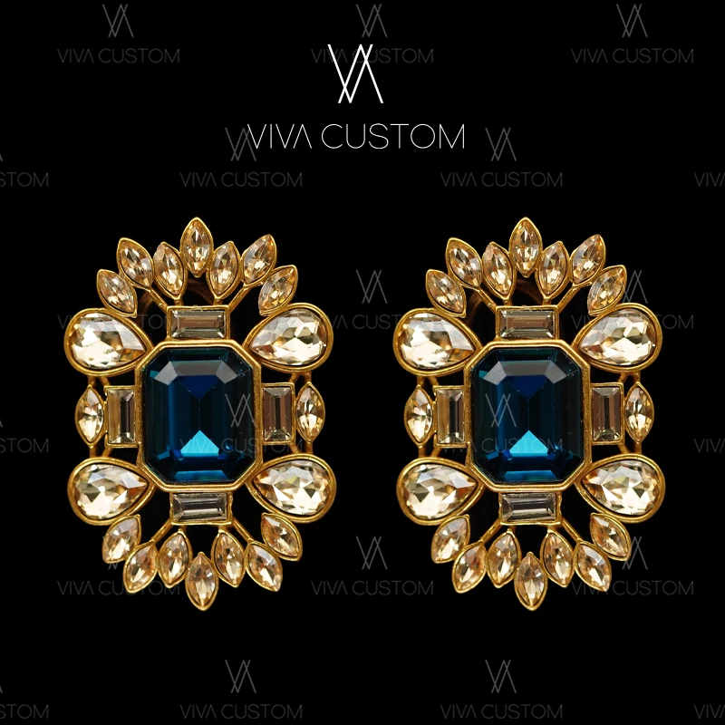 合金合成锆石耳饰  （精工系列）复古高级蓝耳拍 ZB056