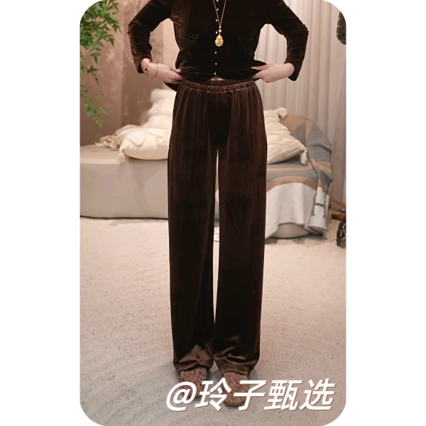 玲子自制（百搭神裤）原版！新中式国风气质高定丝绒休闲直筒裤