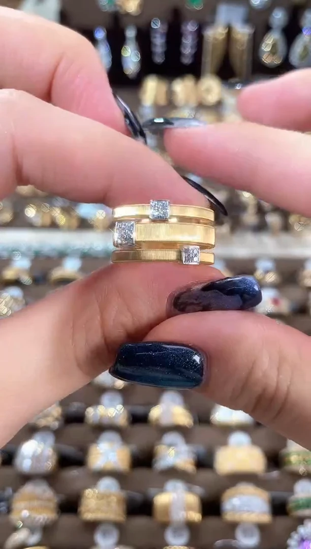 18K金镶嵌戒指/指环钻石18K金三层绕丝钻石戒指13#