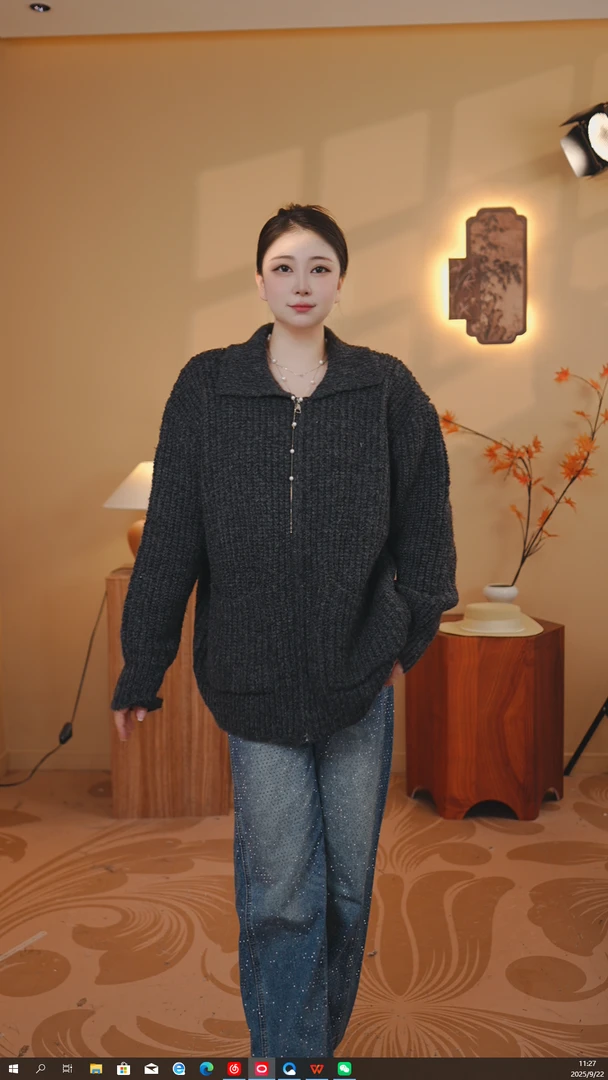 沐里（双股元宝针拉链外套针织毛衣）