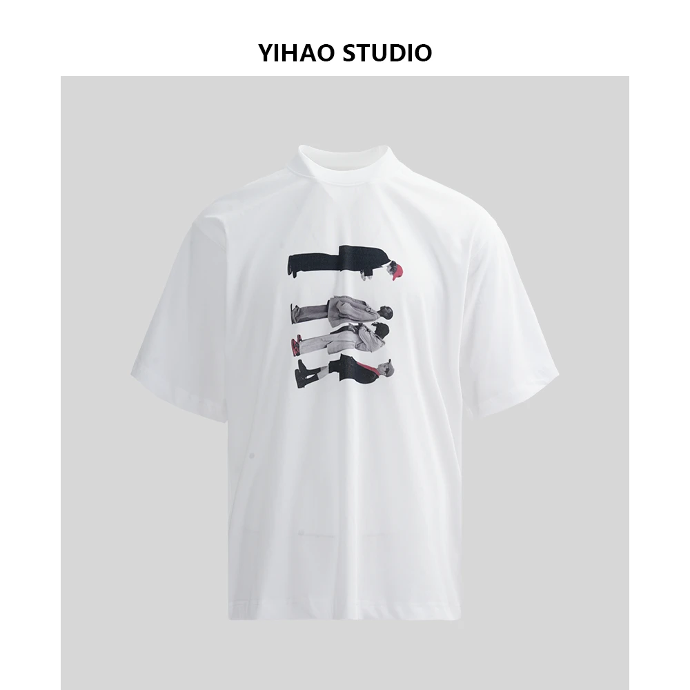 YIHAO STUDIO夏季新款男士纯棉人物T恤半袖美式潮流宽松休闲短袖