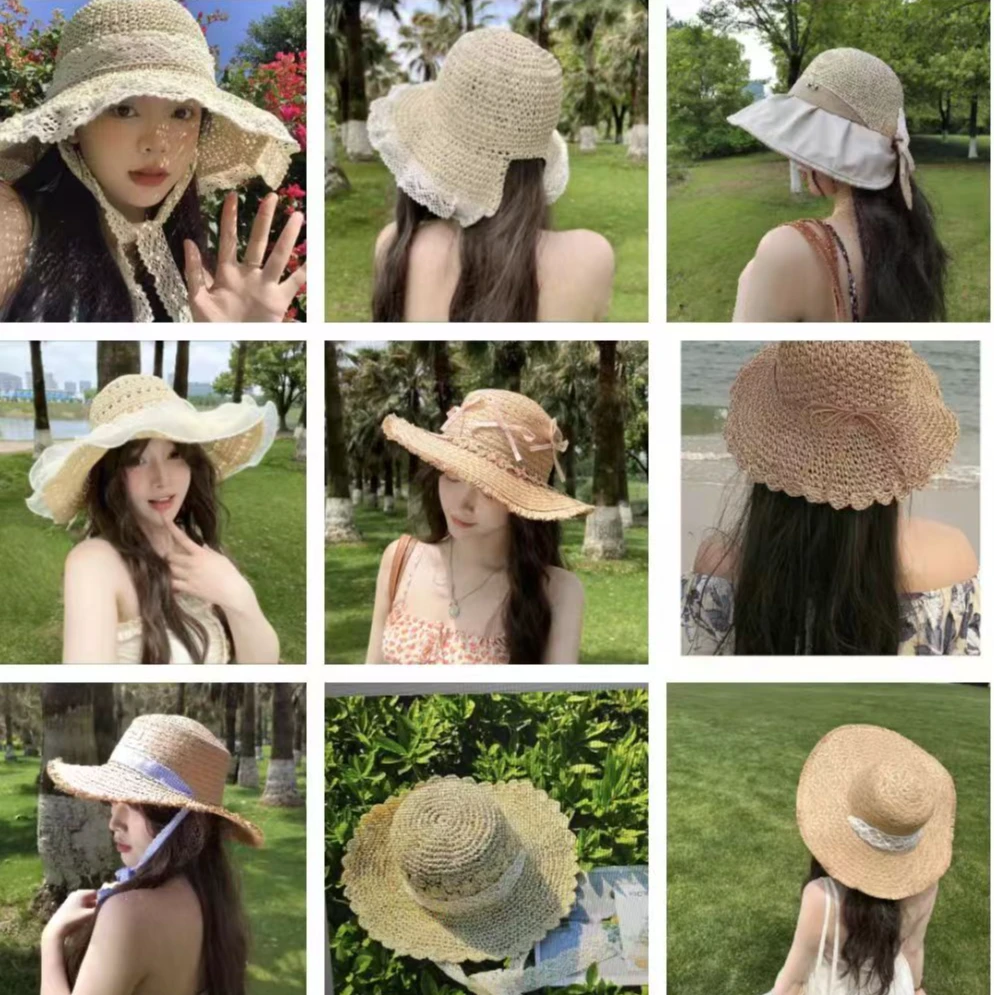 2025新款春夏防晒遮阳渔夫帽草帽合集看编码下单蕾丝镂空大帽檐