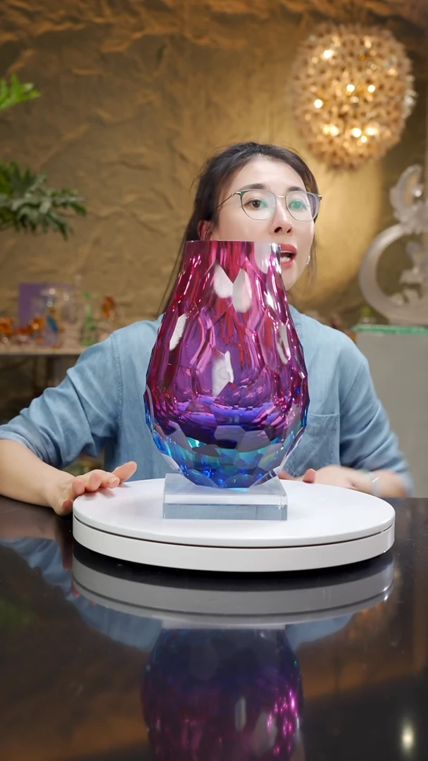 琉璃手工艺品根金红蓝凹切面花瓶专属价