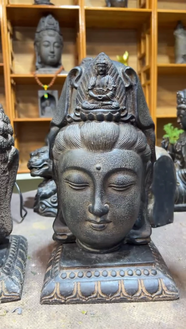 陶土观音佛首+莲花底座