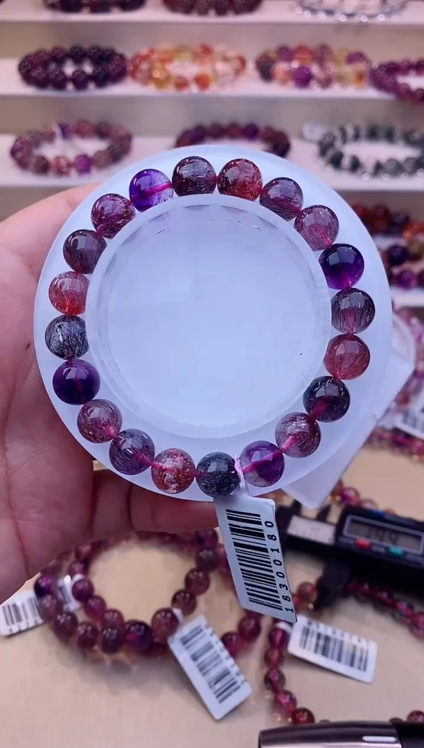 未镶嵌手链水晶黑加仑超七单圈9m+