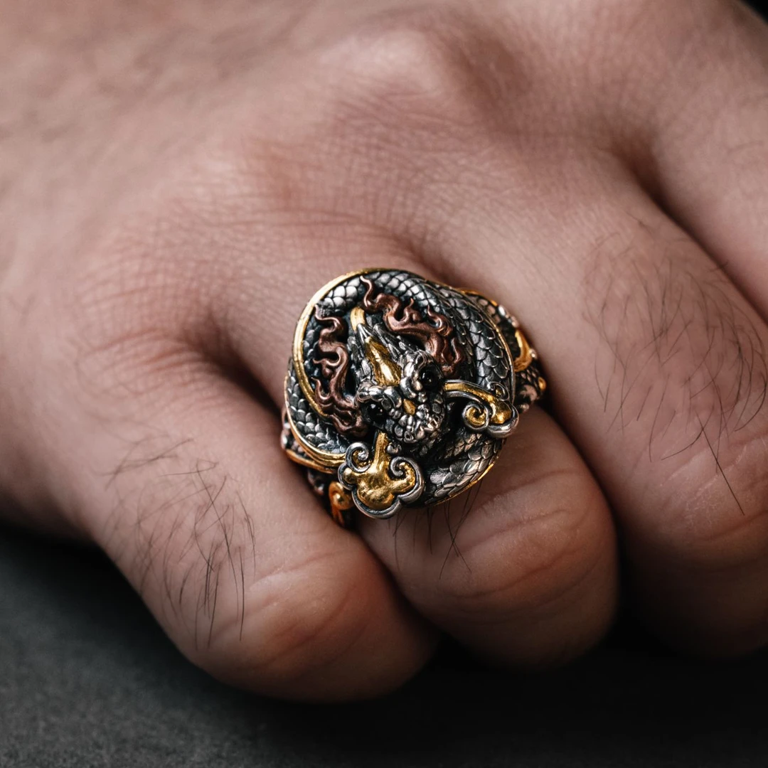 BENJIANG/本匠 925银戒指 蛇年限定戒指男士手工复古个性重工男