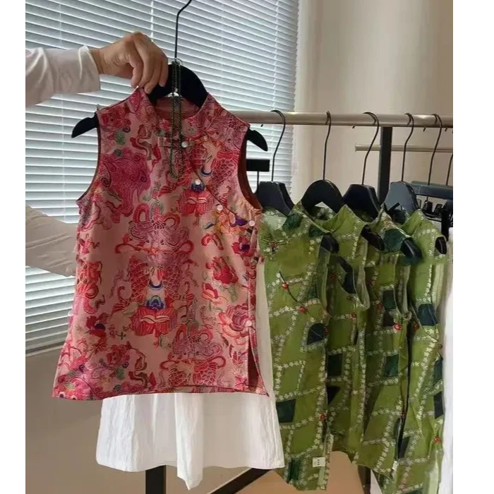 国潮新款吉运锦鲤！女宝宝新中式国风旗袍背心阔腿裤洋气套装潮流