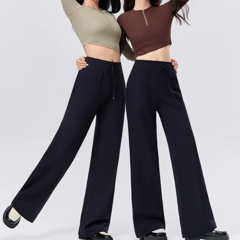 MZ108大码秋冬运动长裤加绒高腰直筒阔腿裤遮跨宽松休闲裤