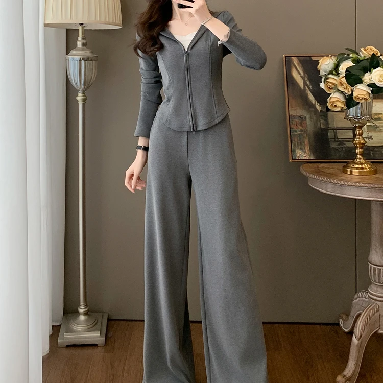 欧货日常穿搭卫衣阔腿长裤两件套女2025秋季新款韩版休闲运动套装