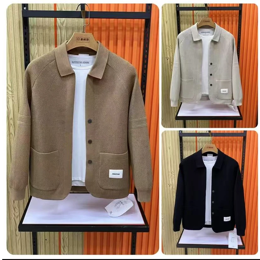 新款高品质男士翻领休闲针织夹克