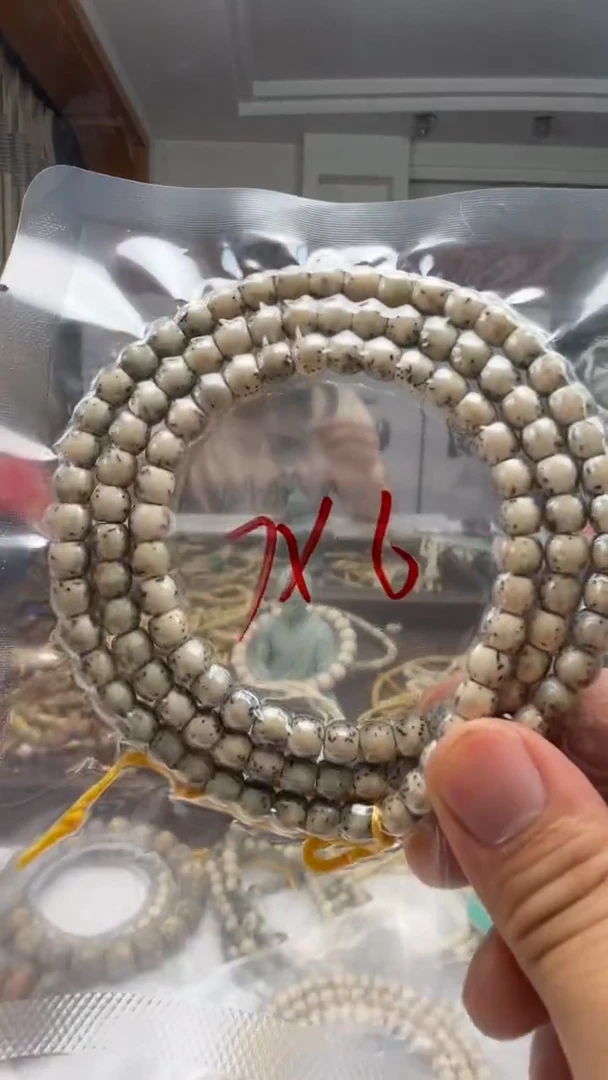 手串星月菩提石玉料7*6长串绿背编号001