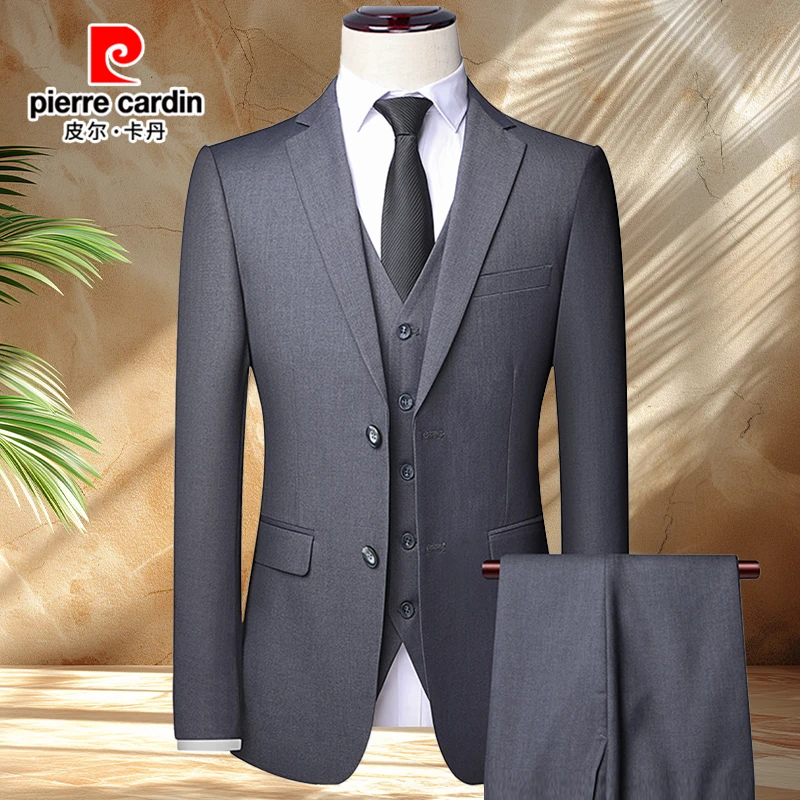 皮尔卡丹商务西服正装礼服男士结婚新郎高档三件套男职业西装套装