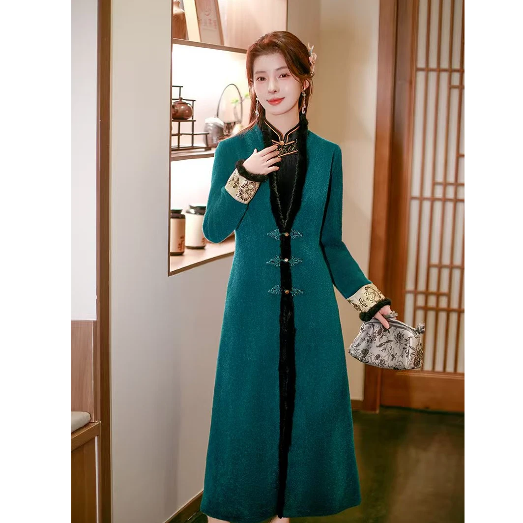 SYGJ-冬款水D绒三盘扣旗袍外套