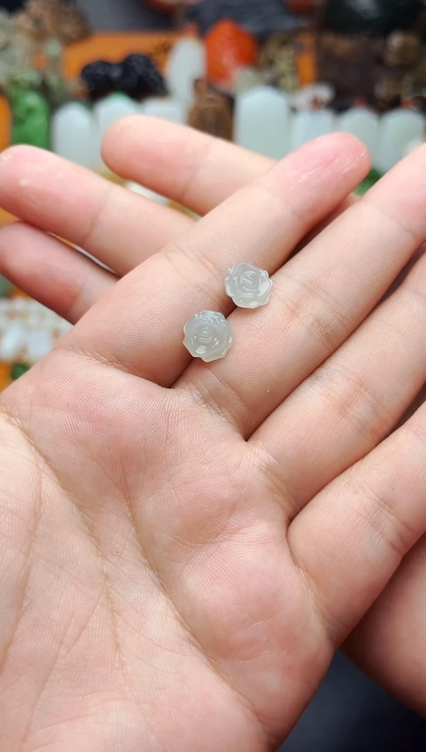 【闪购商品】和田玉耳饰银S925镶嵌耳钉花01