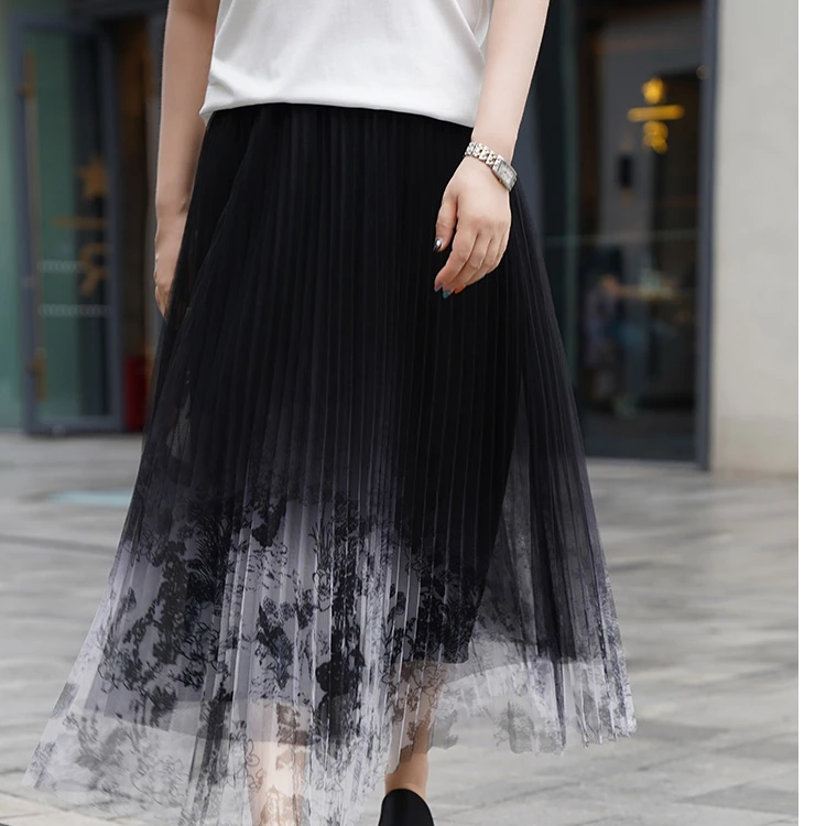 【炳瀚】衣舍25春季新款水墨渐变网纱春季大码百褶a字BH324WZB14528