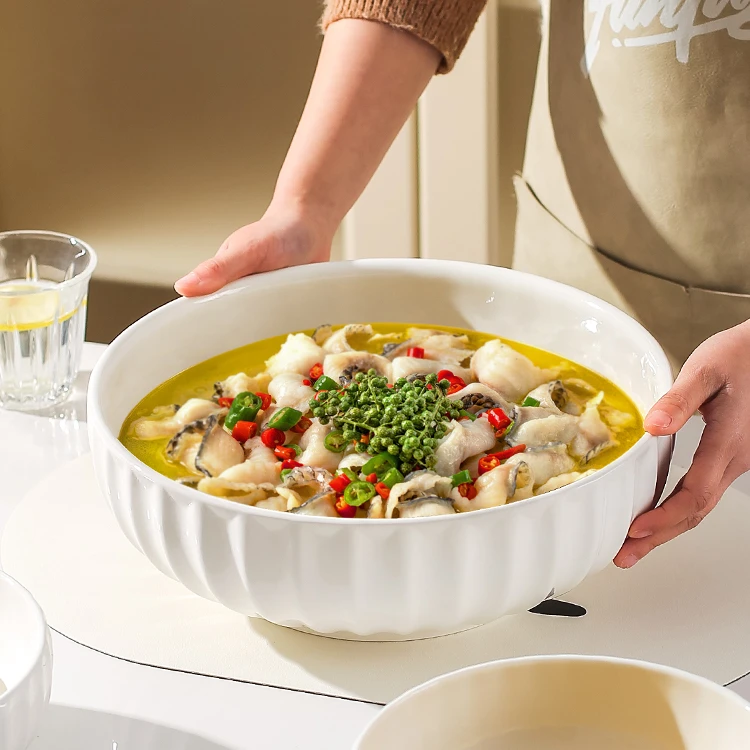 高颜值陶瓷汤碗家用泡面碗日式大号创意水果沙拉碗10英寸南瓜碗