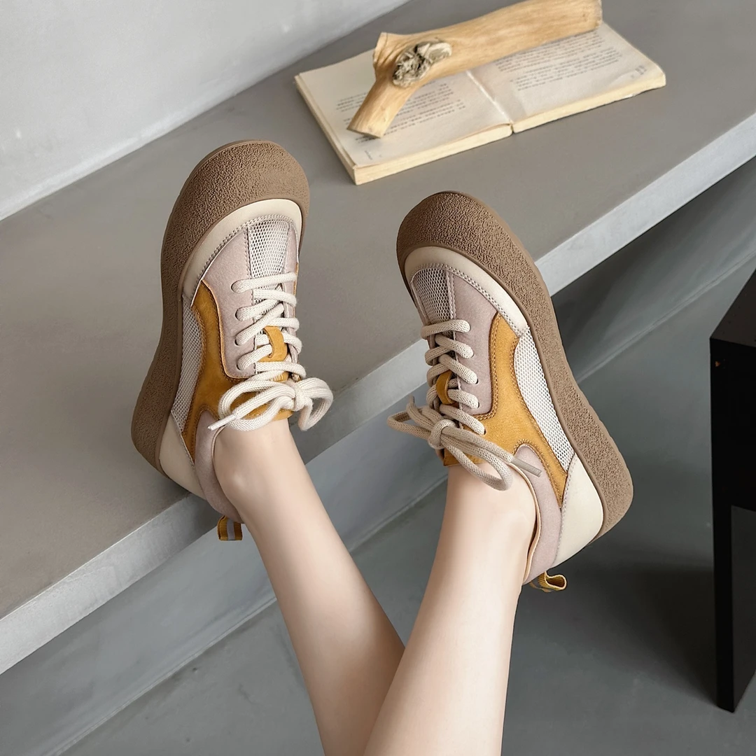 2025春季新款大码女鞋40一43圆头拼色休闲鞋特大号平底舒适女单鞋