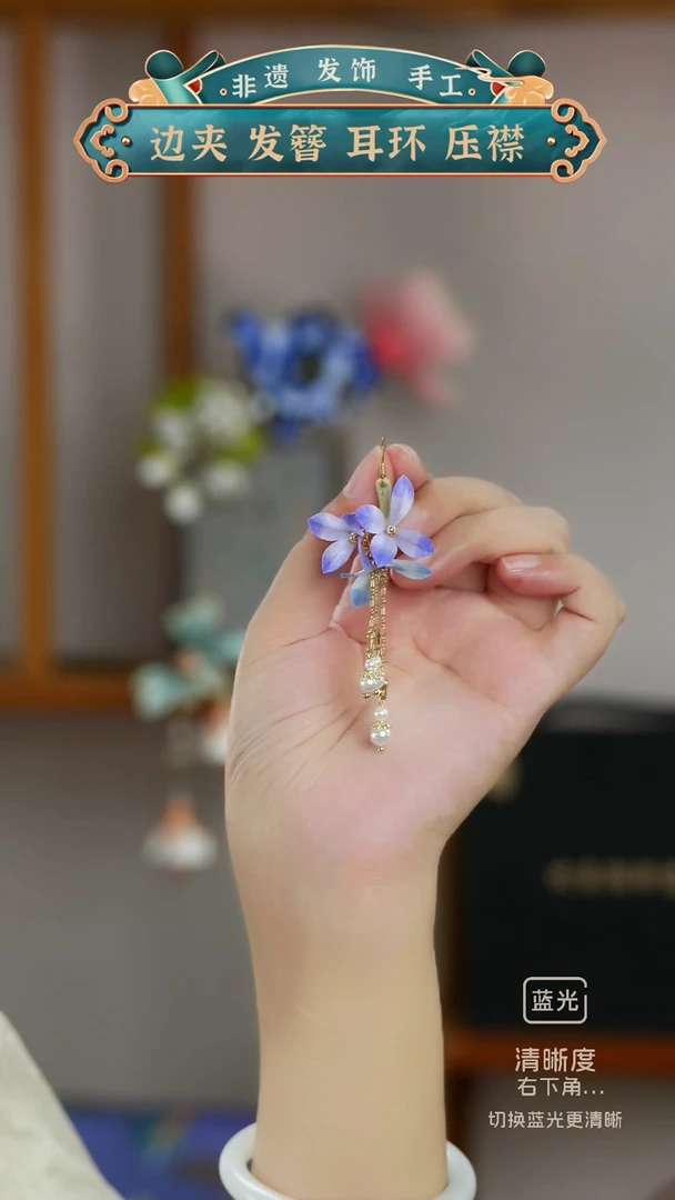 织绣说了的那个 非遗绒花  紫绣球耳环