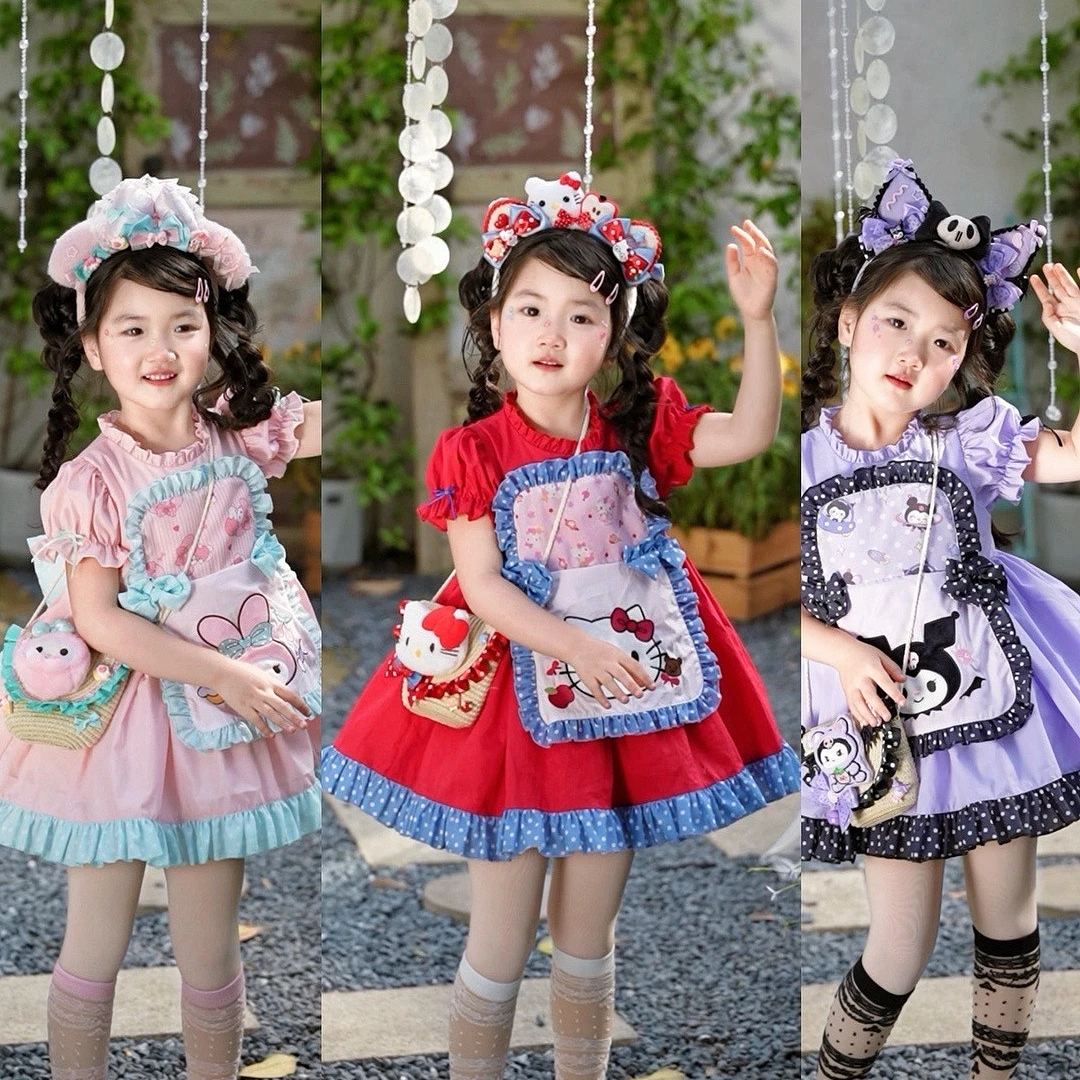 粗腿家原创女童夏季可爱卡通甜美库洛米美乐蒂KT蓬蓬连衣裙秋季