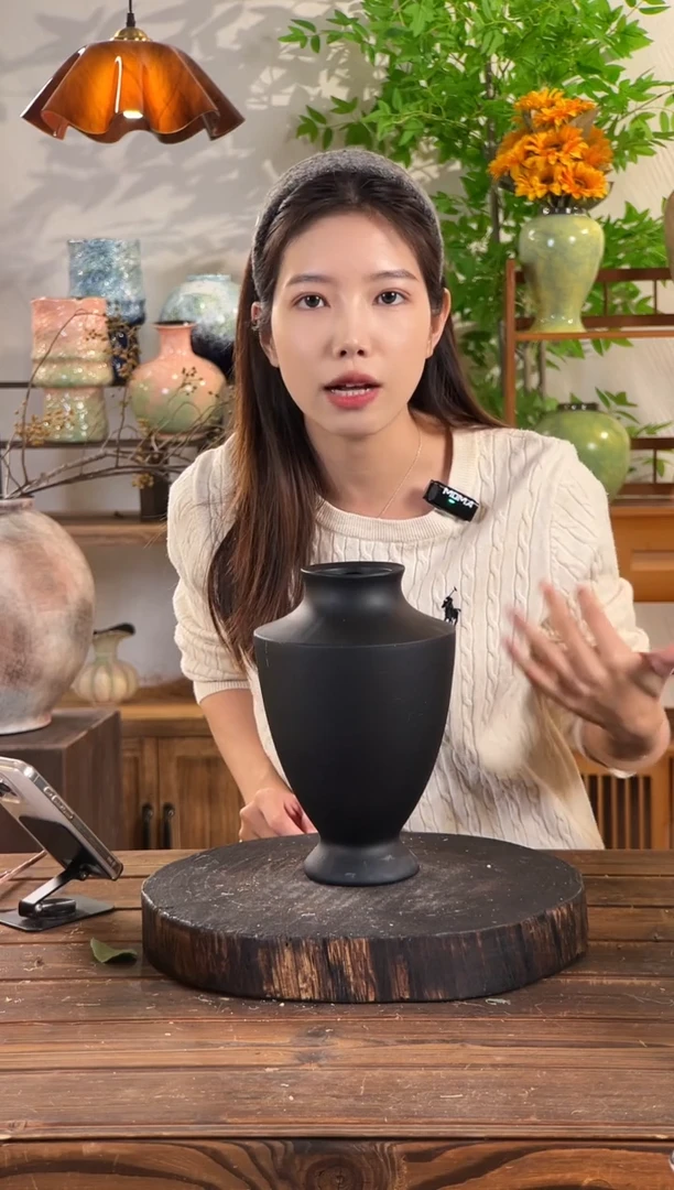 【雅黑奖杯小号】哑光黑奖杯高级无孔简约艺术插花陶瓷花瓶花盆