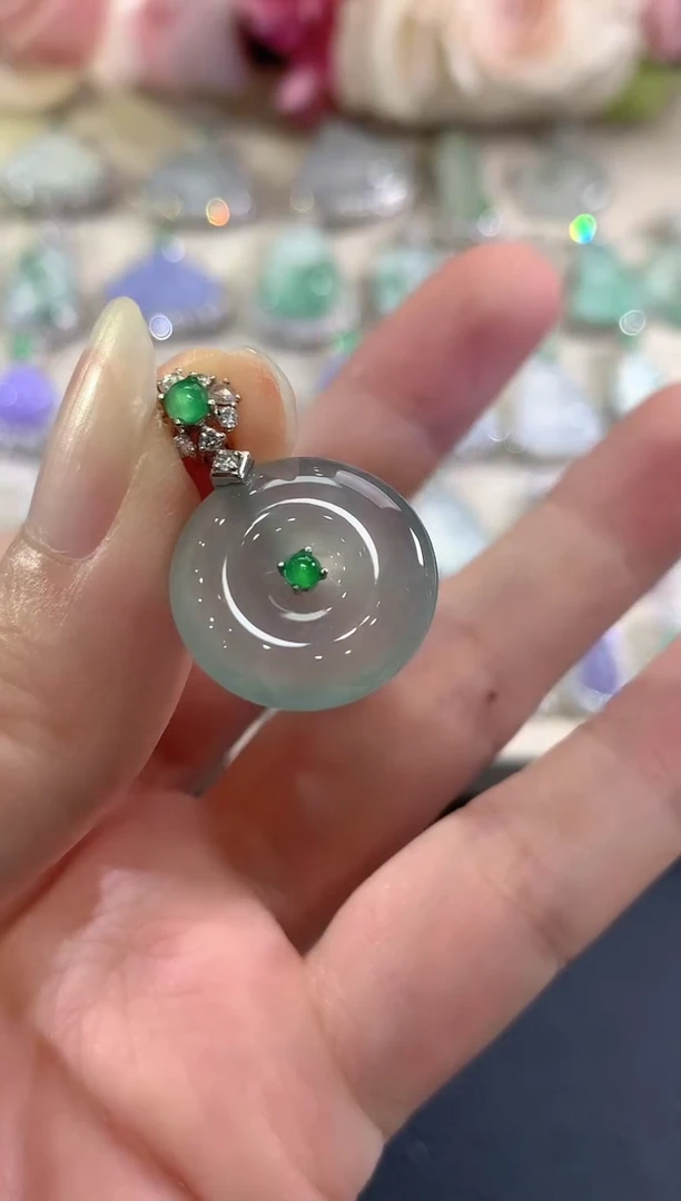 吊坠(不含链)18K金镶嵌翡翠b27