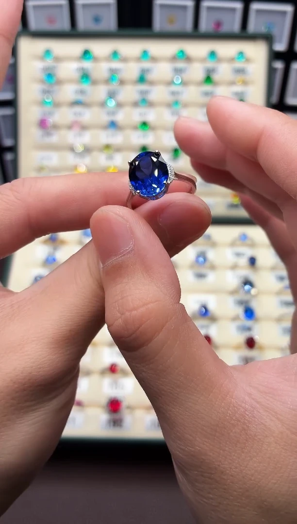 无925银轻奢皇家蓝色女神戒