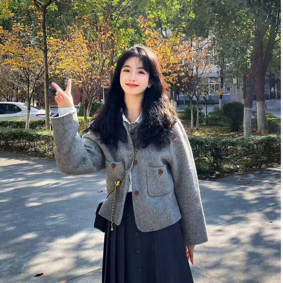 复古短款赫本风双面羊毛小香风修身设计感名媛网红洋气炸街女装