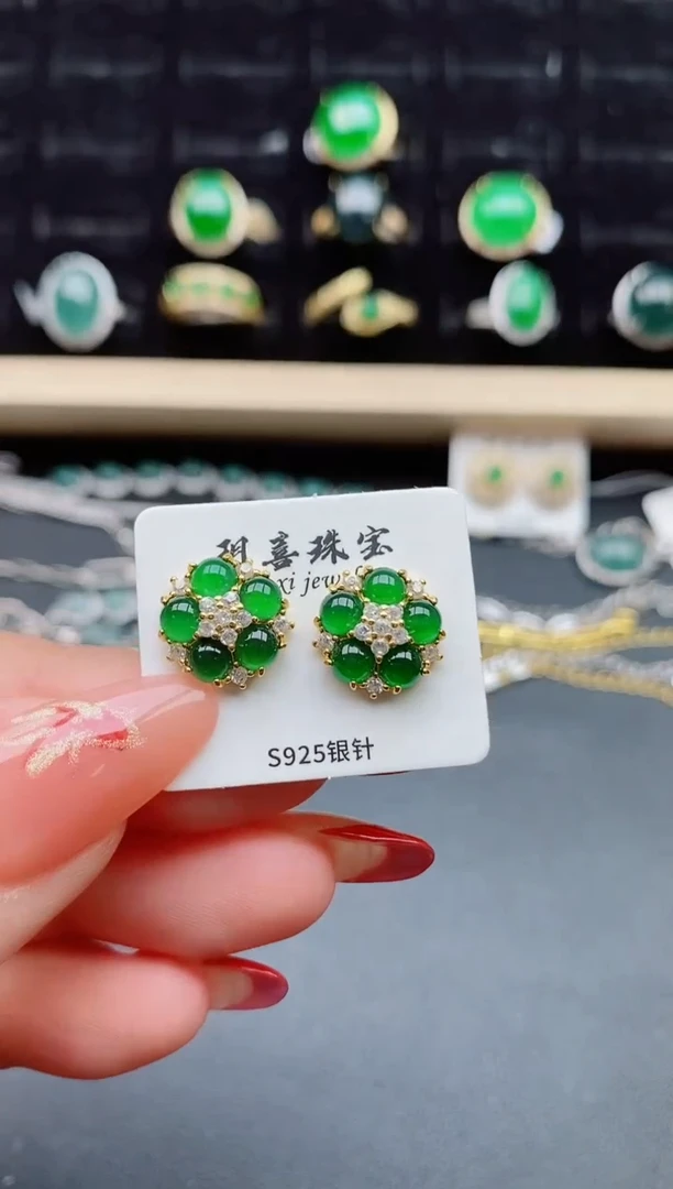 【闪购商品】翡翠耳饰银S925镶嵌5080505