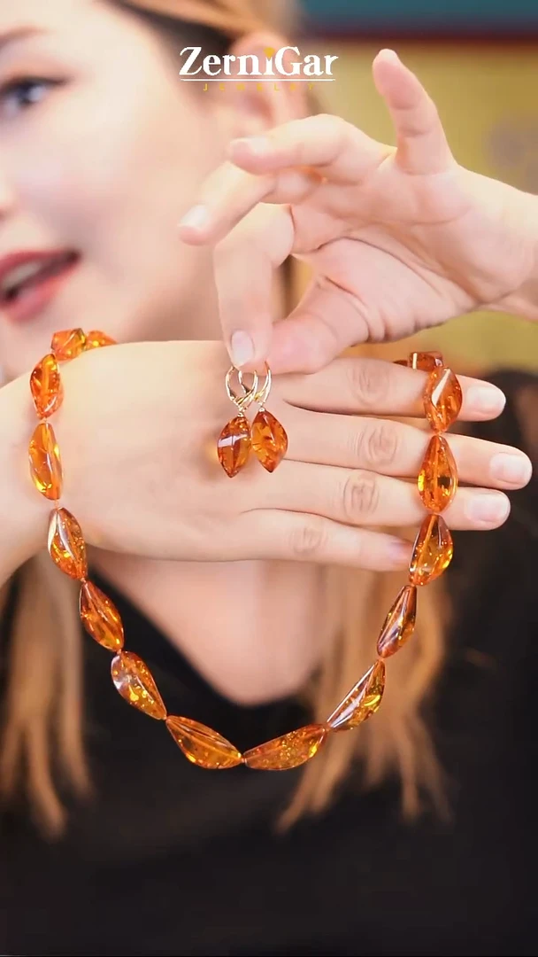 琥珀颈饰未镶嵌天然琥珀两件套