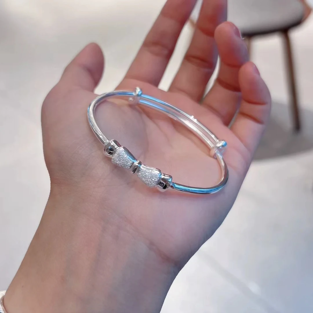 足银手镯  足银s9999 沙面蝴蝶结推拉手镯