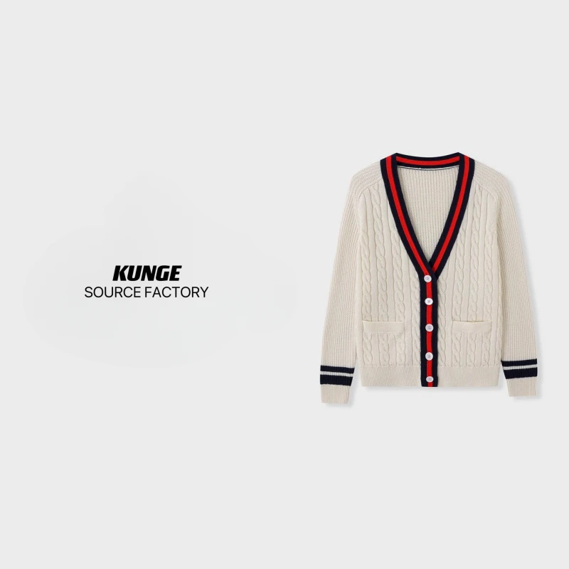 KUNGE-撞色长袖针织衫秋季女装气质轻奢时尚开衫设计女装上衣8547