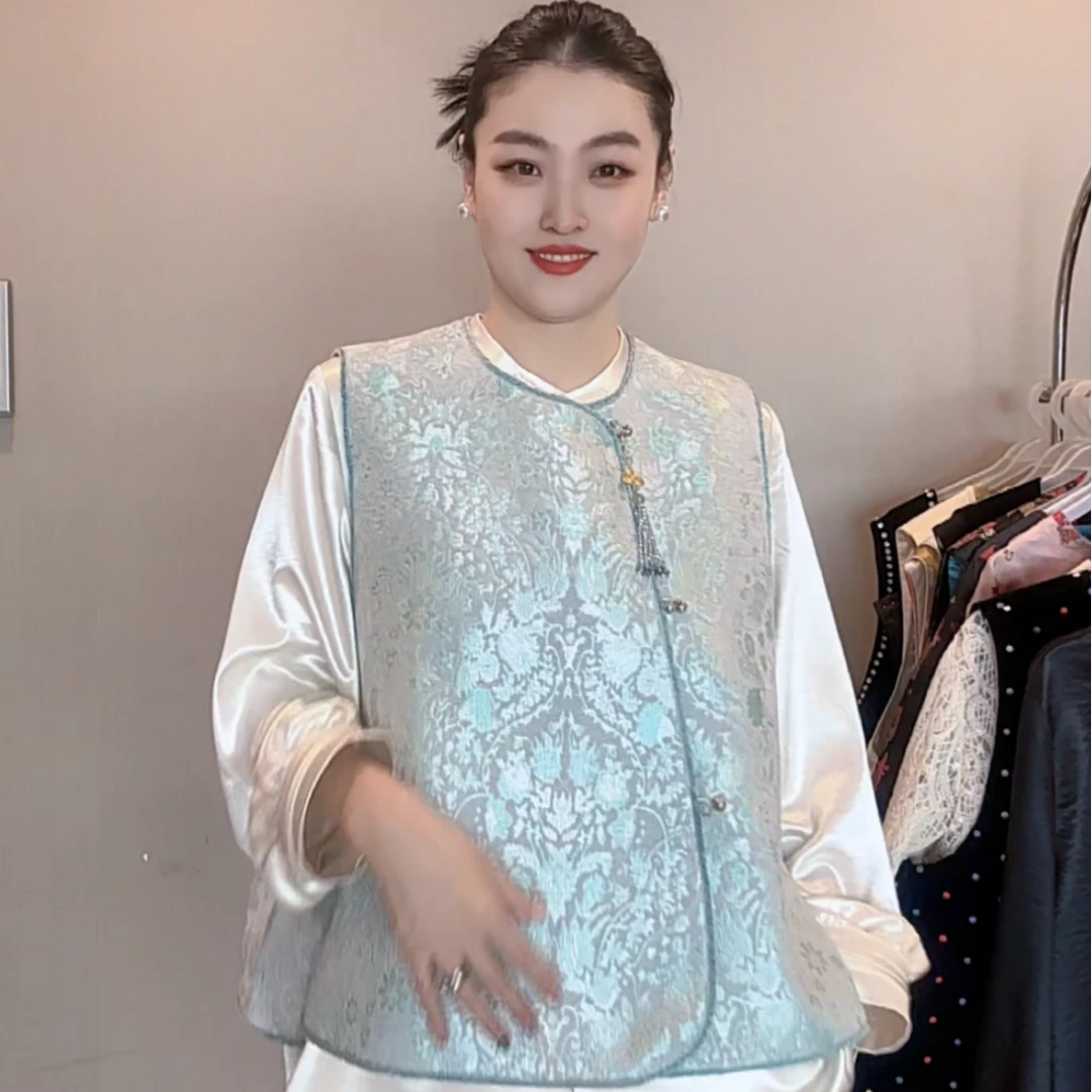 3811｛清澈如你｝新中式高端定制面料简约大气时尚百搭显瘦国风马甲